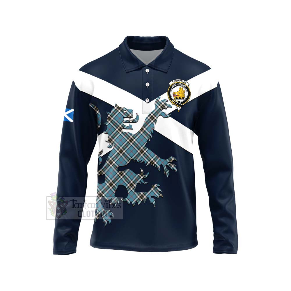 Tartan Vibes Clothing Thompson (Thomson) Tartan Lion Rampant Long Sleeve Polo Shirt – Proudly Display Your Heritage with Alba Gu Brath and Clan Name