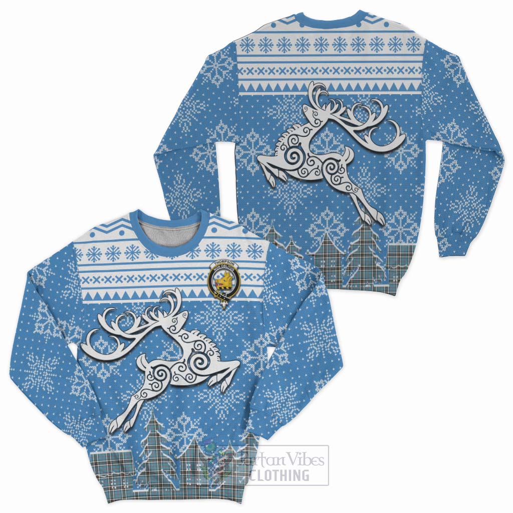 Tartan Vibes Clothing Thompson (Thomson) Clan Christmas Sweatshirt Celtic Reindeer Style