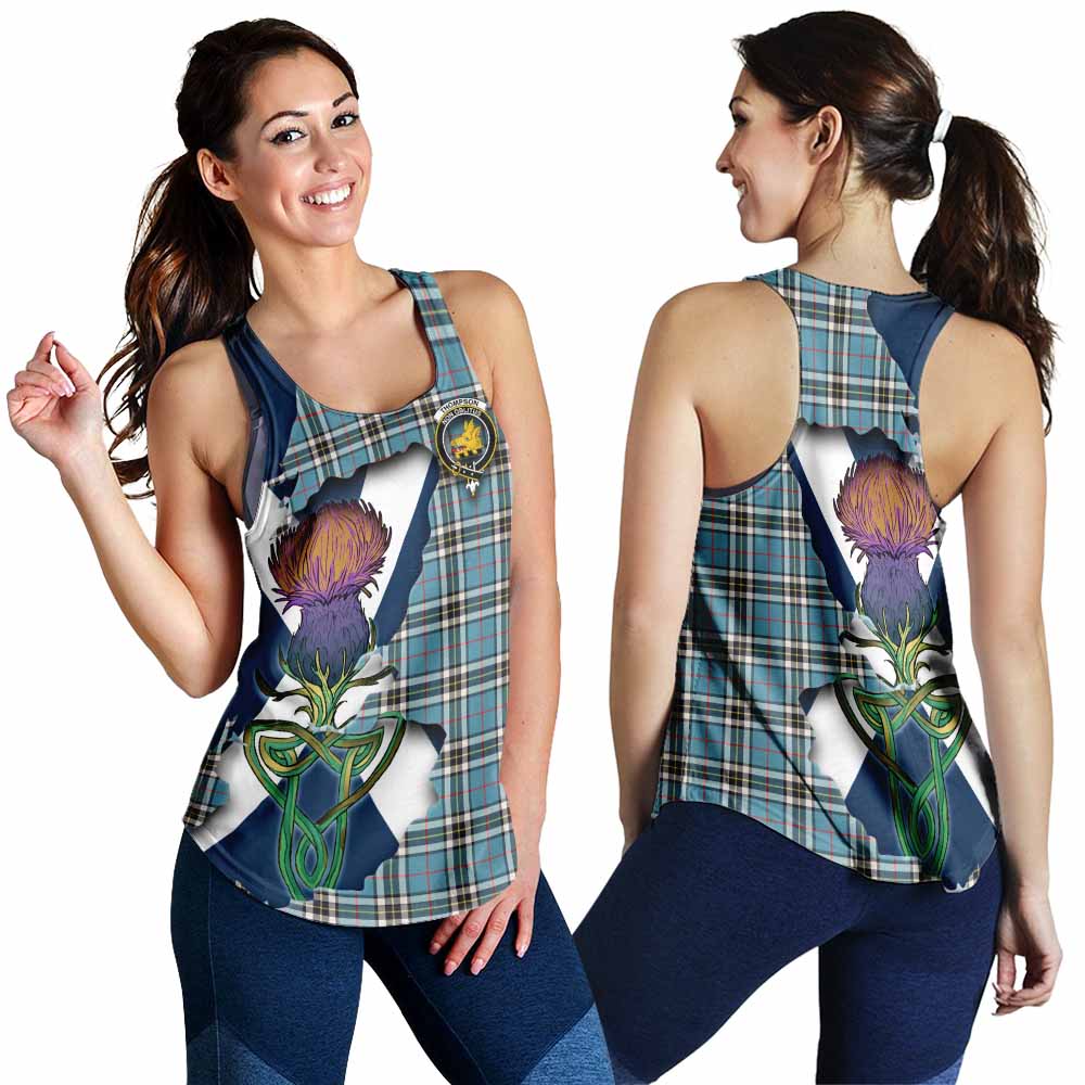 Thompson (Thomson) Tartan Family Crest Women's Racerback Tanks Scottish Thistle Celtic Inspired 4XL - Tartan Vibes Clothing