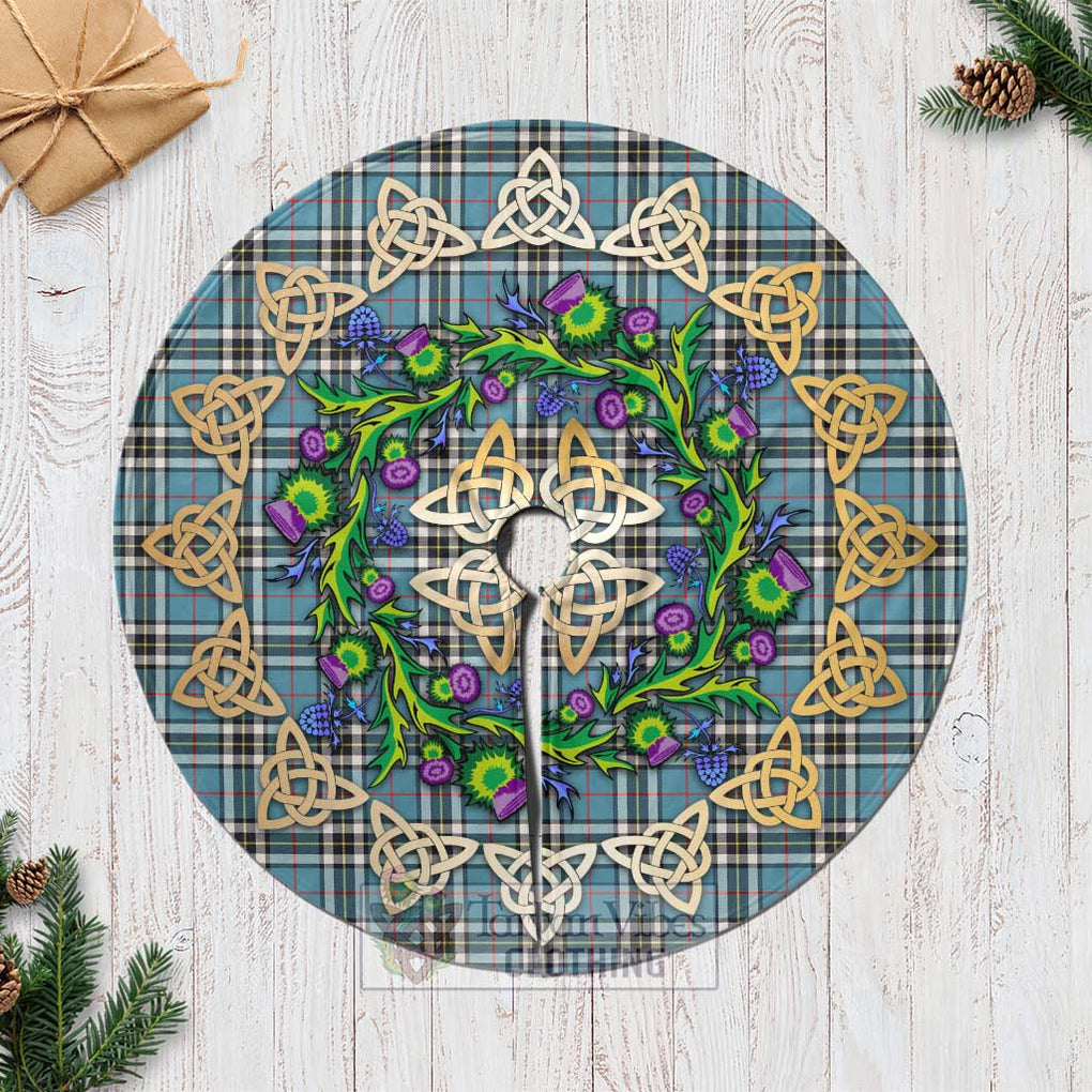 Tartan Vibes Clothing Thompson (Thomson) Tartan Christmas Tree Skirt with Thistle Celtic Knot Style