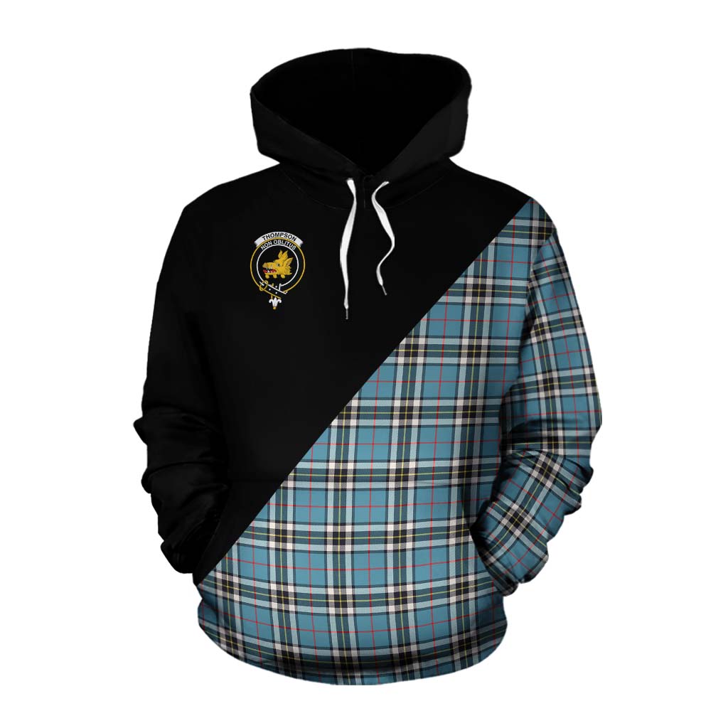 Tartan Vibes Clothing Thompson (Thomson) Tartan Cotton Hoodie with Family Crest and Military Logo Style