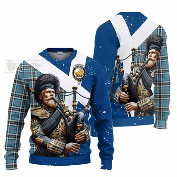 Tartan Vibes Clothing Thompson (Thomson) Tartan Knitted Sweater with Family Crest Scottish Bagpiper Vibes
