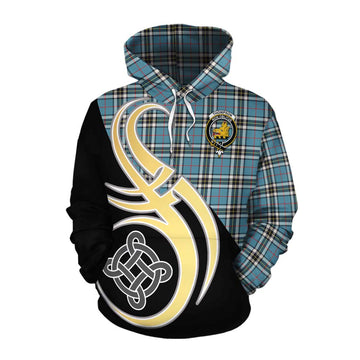 Tartan Vibes Clothing Thompson (Thomson) Tartan Cotton Hoodie with Family Crest and Celtic Symbol Style