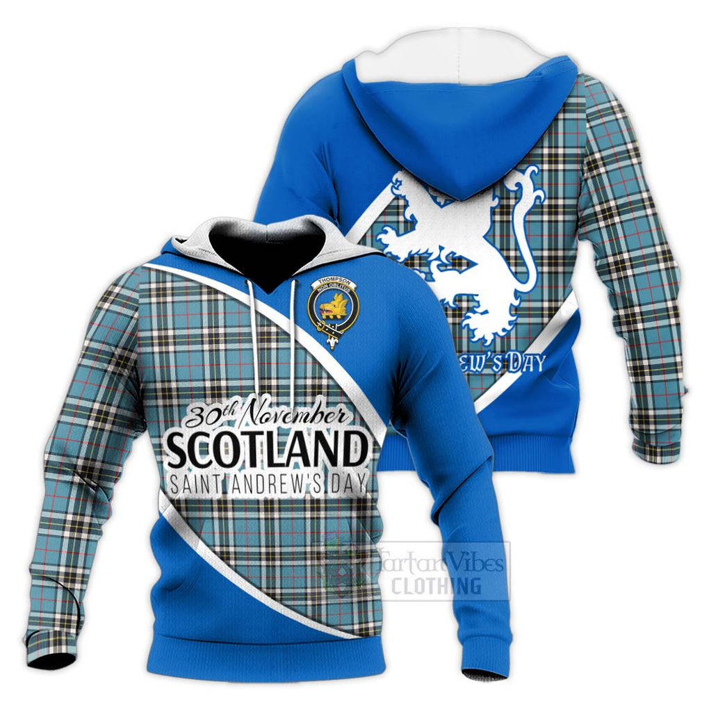 Tartan Vibes Clothing Thompson (Thomson) Family Crest Tartan Knitted Hoodie Celebrate Saint Andrew's Day in Style