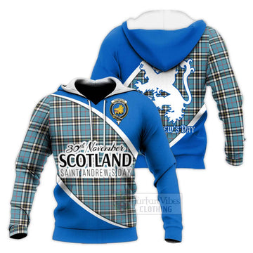 Tartan Vibes Clothing Thompson (Thomson) Family Crest Tartan Knitted Hoodie Celebrate Saint Andrew's Day in Style