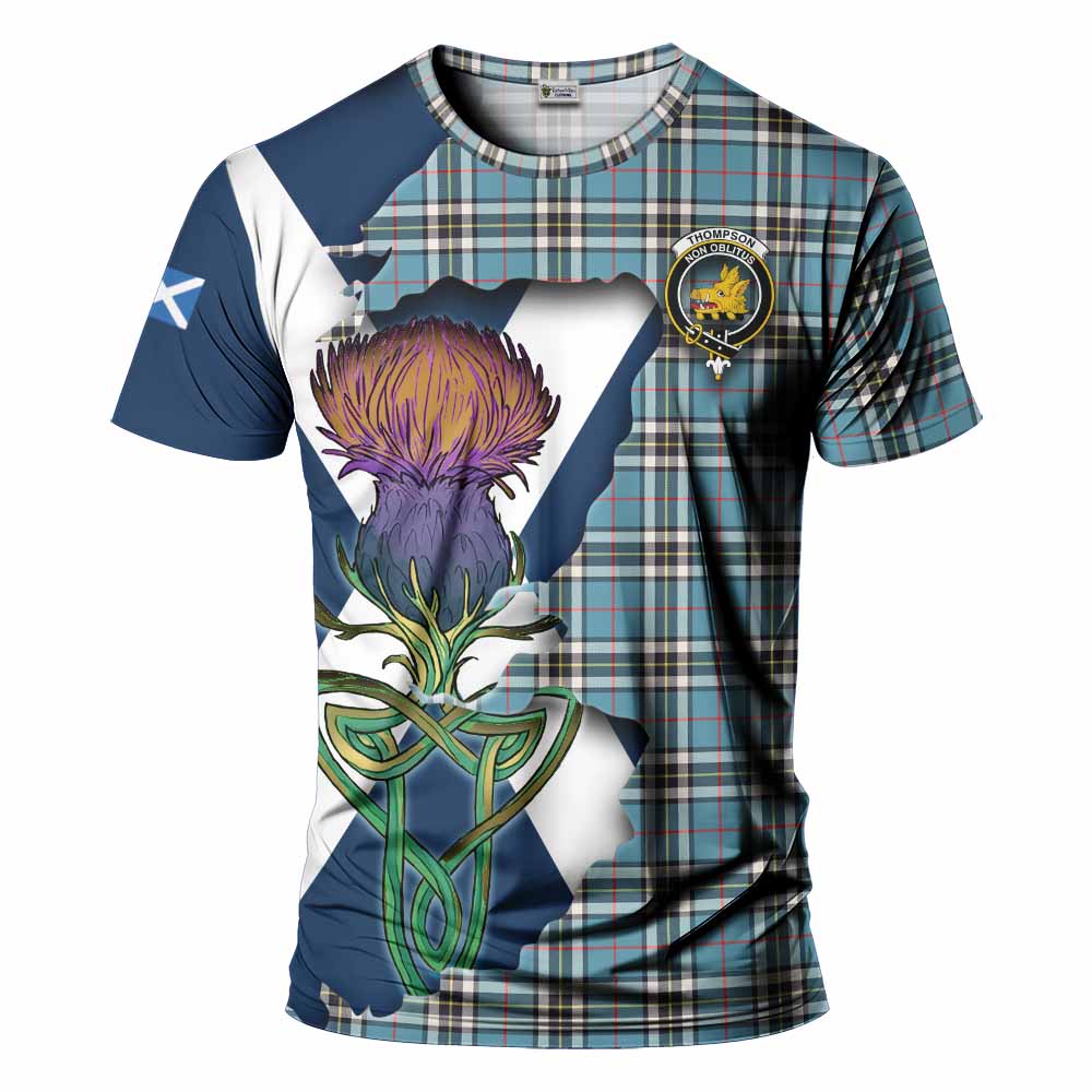 Tartan Vibes Clothing Thompson (Thomson) Tartan Family Crest T-Shirt Scottish Thistle Celtic Inspired