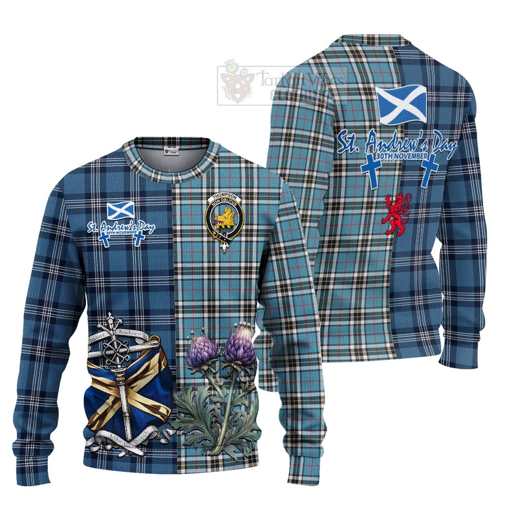 Tartan Vibes Clothing Thompson (Thomson) Tartan Knitted Sweater Happy St. Andrew's Day Half Tartan Style