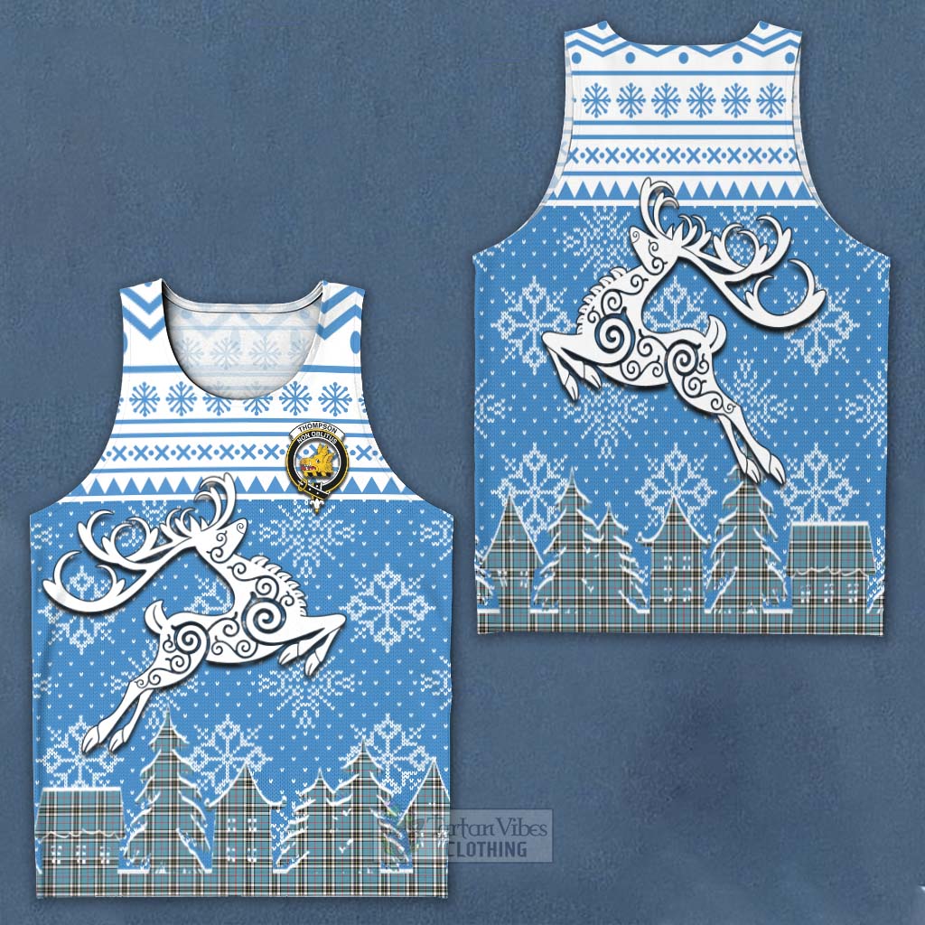 Tartan Vibes Clothing Thompson (Thomson) Clan Christmas Men's Tank Top Celtic Reindeer Style