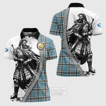 Tartan Vibes Clothing Thompson (Thomson) Tartan Clan Crest Women's Polo Shirt with Highlander Warrior Celtic Style