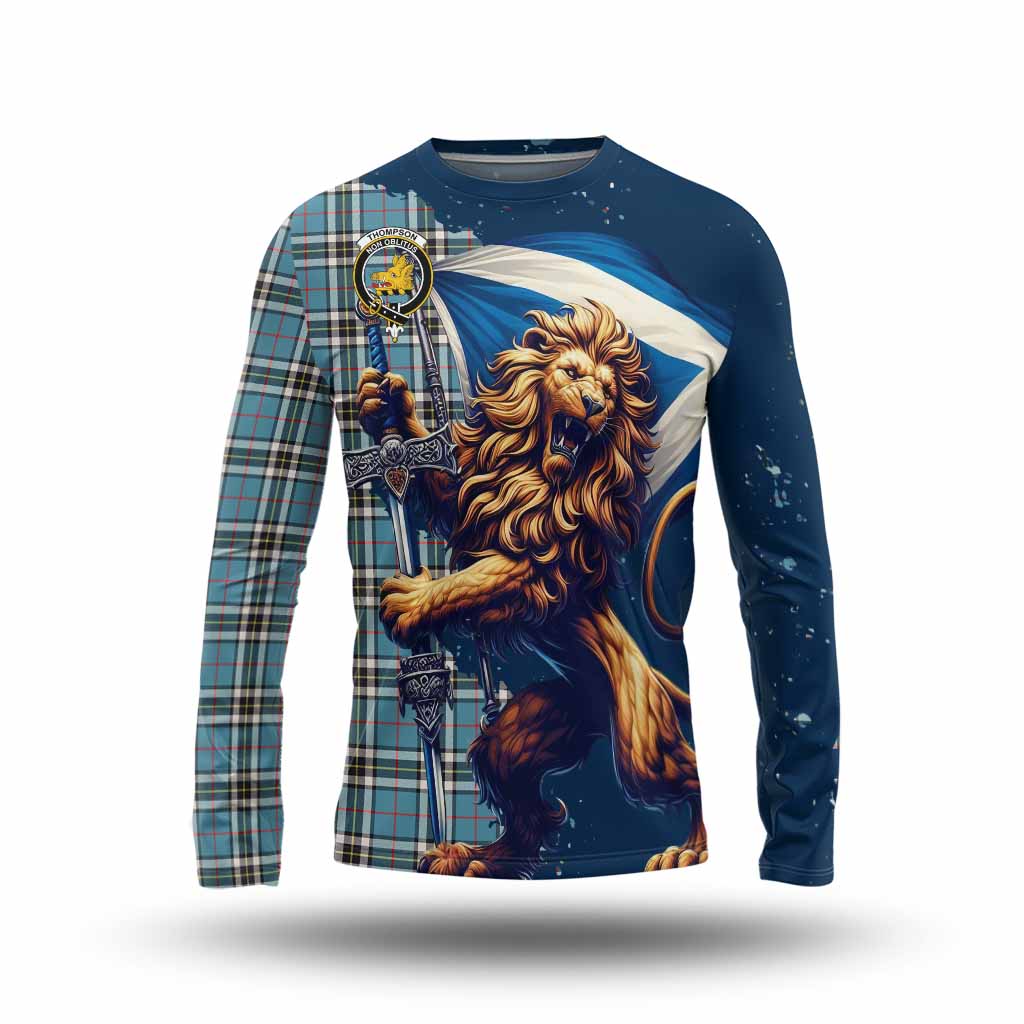 Tartan Vibes Clothing Thompson (Thomson) Tartan Family Crest Long Sleeve T-Shirt with Scottish Majestic Lion
