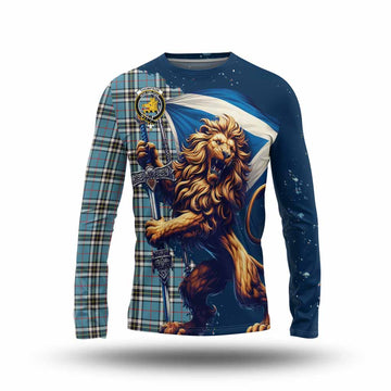 Tartan Vibes Clothing Thompson (Thomson) Tartan Family Crest Long Sleeve T-Shirt with Scottish Majestic Lion