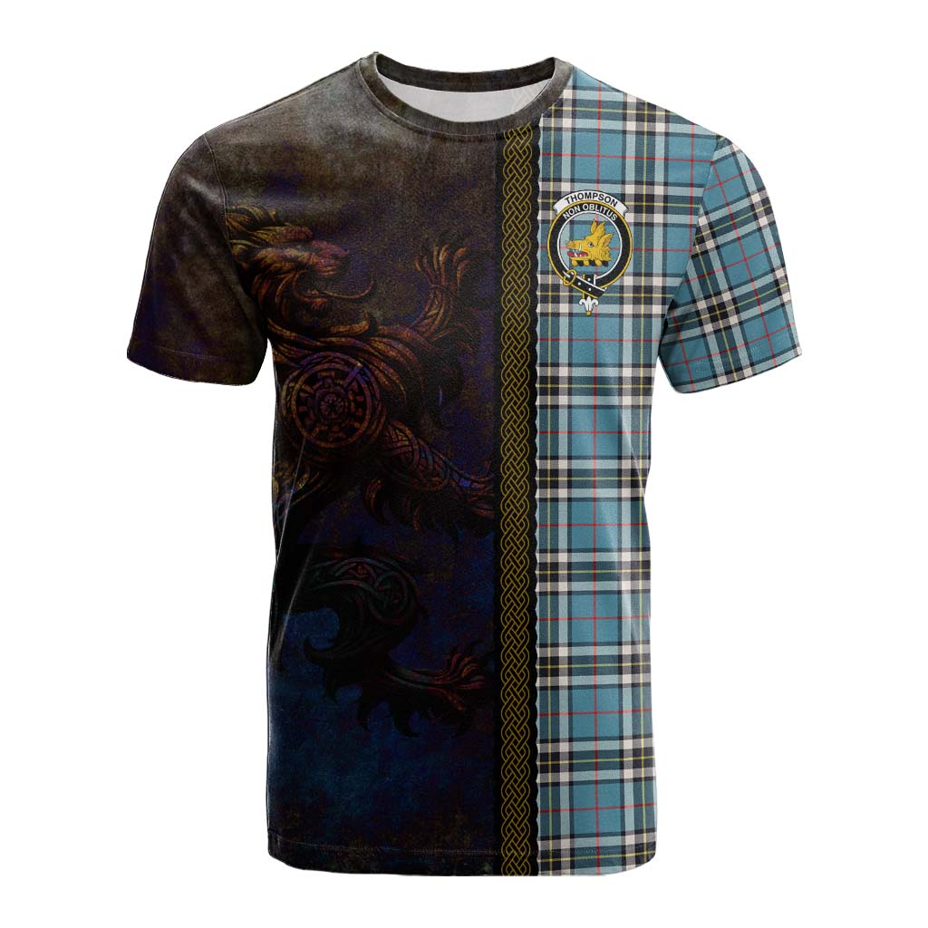 Tartan Vibes Clothing Thompson (Thomson) Tartan Family Crest Cotton T-shirt Alba Gu Brath Be Brave Lion Ancient Style
