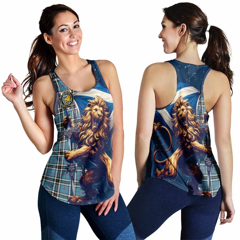 Tartan Vibes Clothing Thompson (Thomson) Tartan Family Crest Women's Racerback Tanks with Scottish Majestic Lion