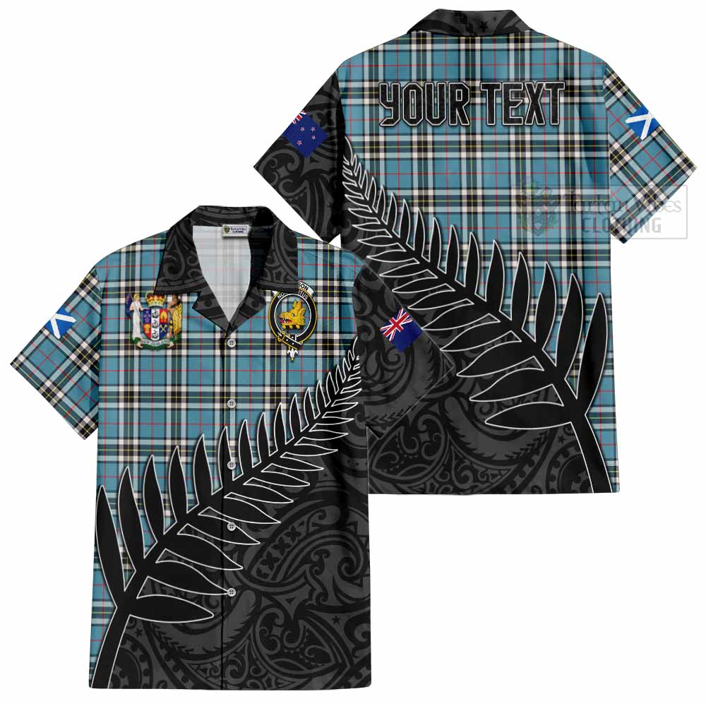 Tartan Vibes Clothing Thompson (Thomson) Crest Tartan Short Sleeve Button Shirt with New Zealand Silver Fern Half Style