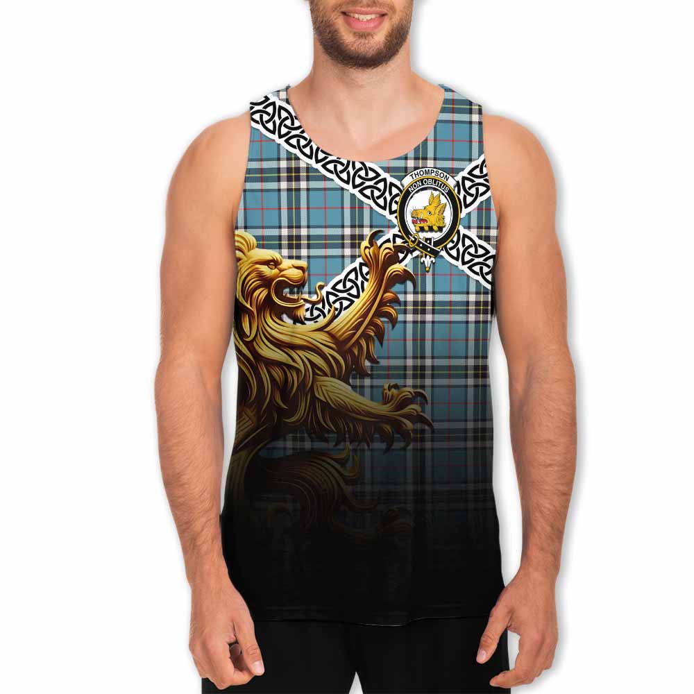 Tartan Vibes Clothing Thompson (Thomson) Crest Tartan Men's Tank Top with Golden Lion Emblem Celtic Style