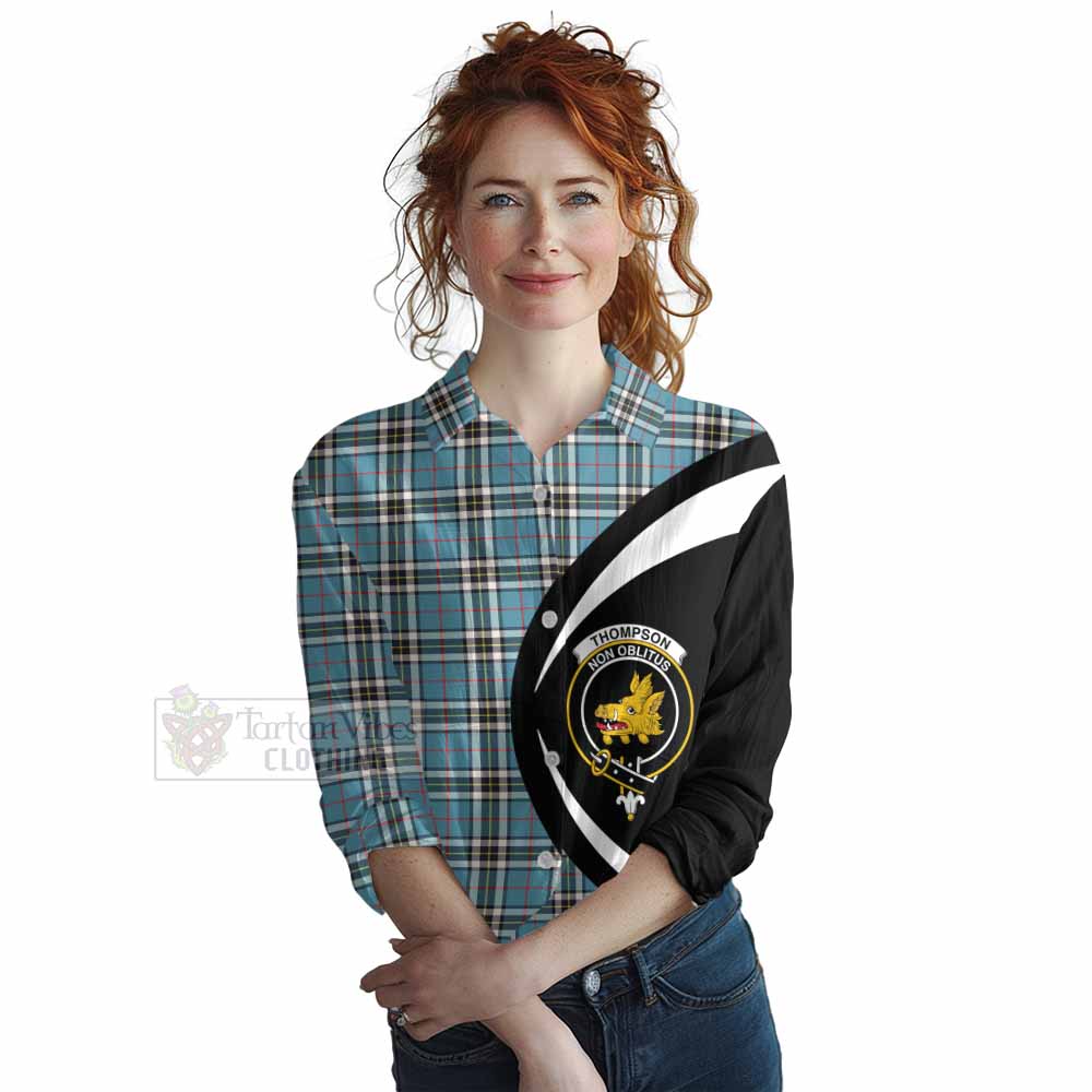 Tartan Vibes Clothing Thompson (Thomson) Tartan Women's Casual Shirt with Family Crest Circle Style