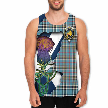 Tartan Vibes Clothing Thompson (Thomson) Tartan Family Crest Men's Tank Top Scottish Thistle Celtic Inspired