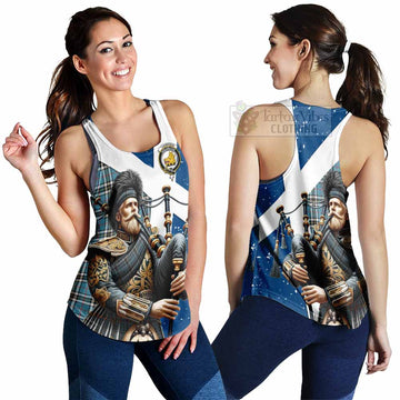 Tartan Vibes Clothing Thompson (Thomson) Tartan Women's Racerback Tanks with Family Crest Scottish Bagpiper Vibes