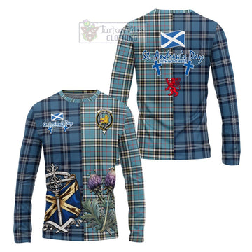 Tartan Vibes Clothing Thompson (Thomson) Tartan Long Sleeve T-Shirt Happy St. Andrew's Day Half Tartan Style
