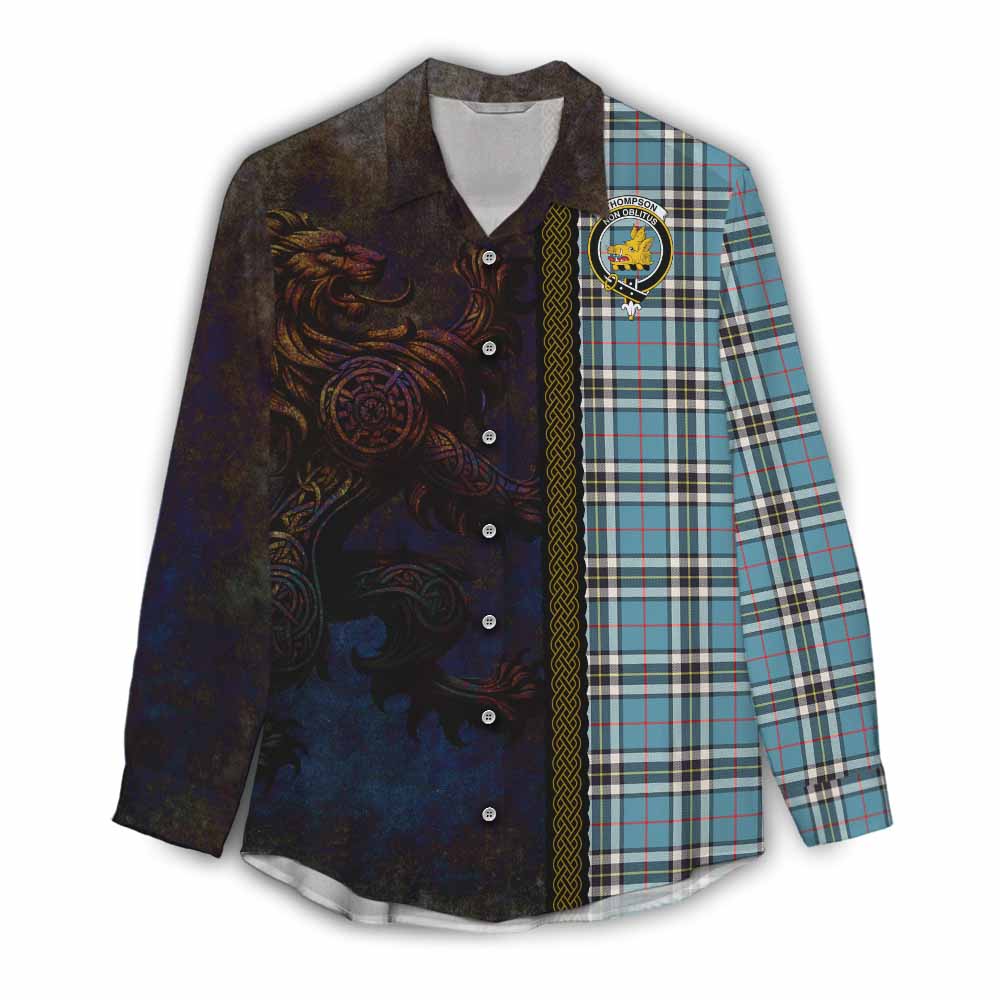 Tartan Vibes Clothing Thompson (Thomson) Tartan Family Crest Women's Casual Shirt Alba Gu Brath Be Brave Lion Ancient Style