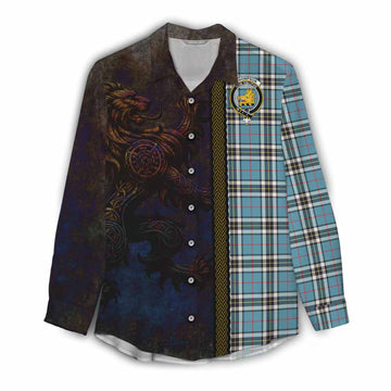 Tartan Vibes Clothing Thompson (Thomson) Tartan Family Crest Women's Casual Shirt Alba Gu Brath Be Brave Lion Ancient Style