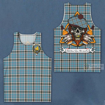 Tartan Vibes Clothing Thompson (Thomson) Tartan Men's Tank Top with Family Crest and Bearded Skull Holding Bottles of Whiskey