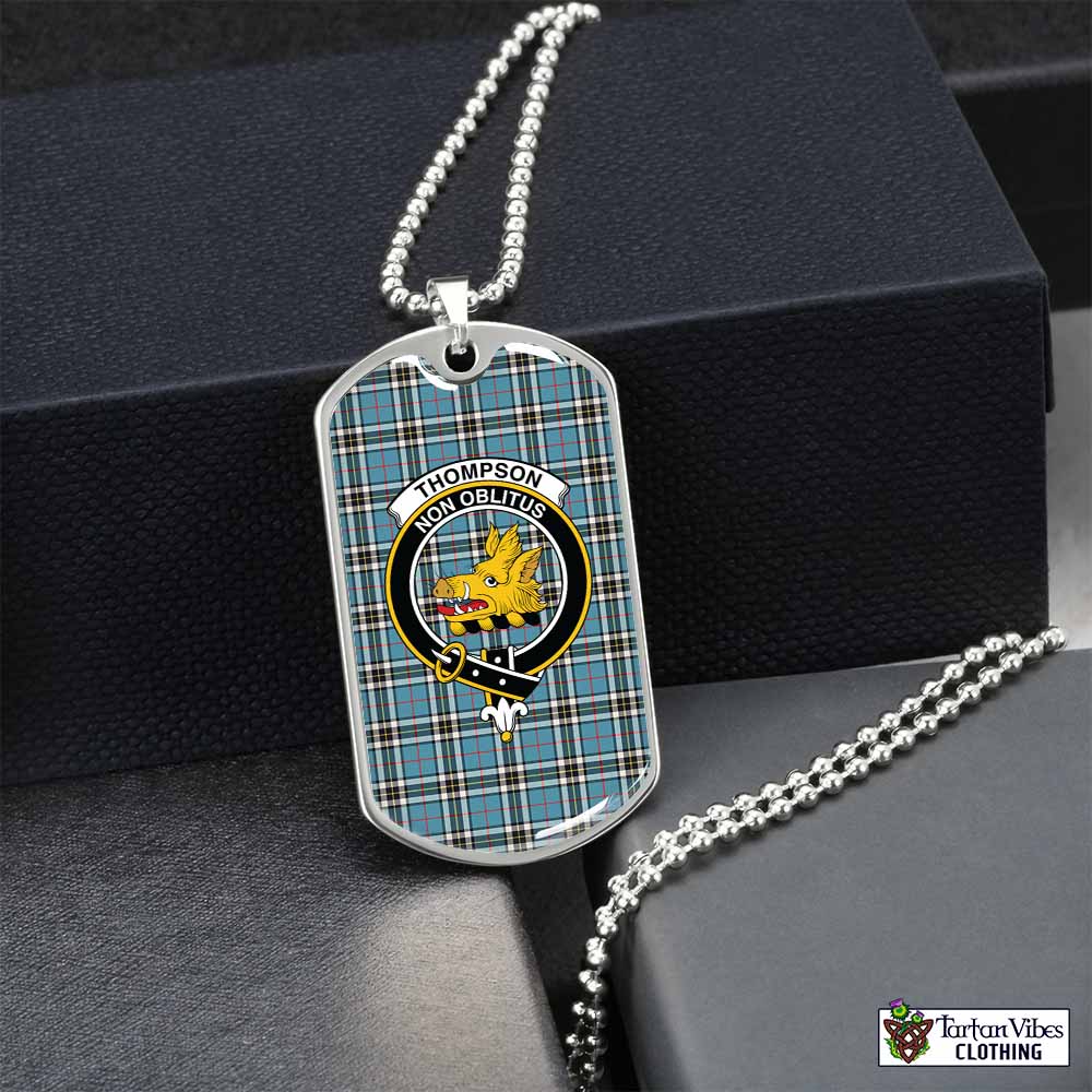 Tartan Vibes Clothing Thompson (Thomson) Tartan Dog Tag Necklace with Family Crest