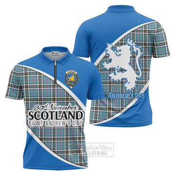 Tartan Vibes Clothing Thompson (Thomson) Family Crest Tartan Zipper Polo Shirt Celebrate Saint Andrew's Day in Style