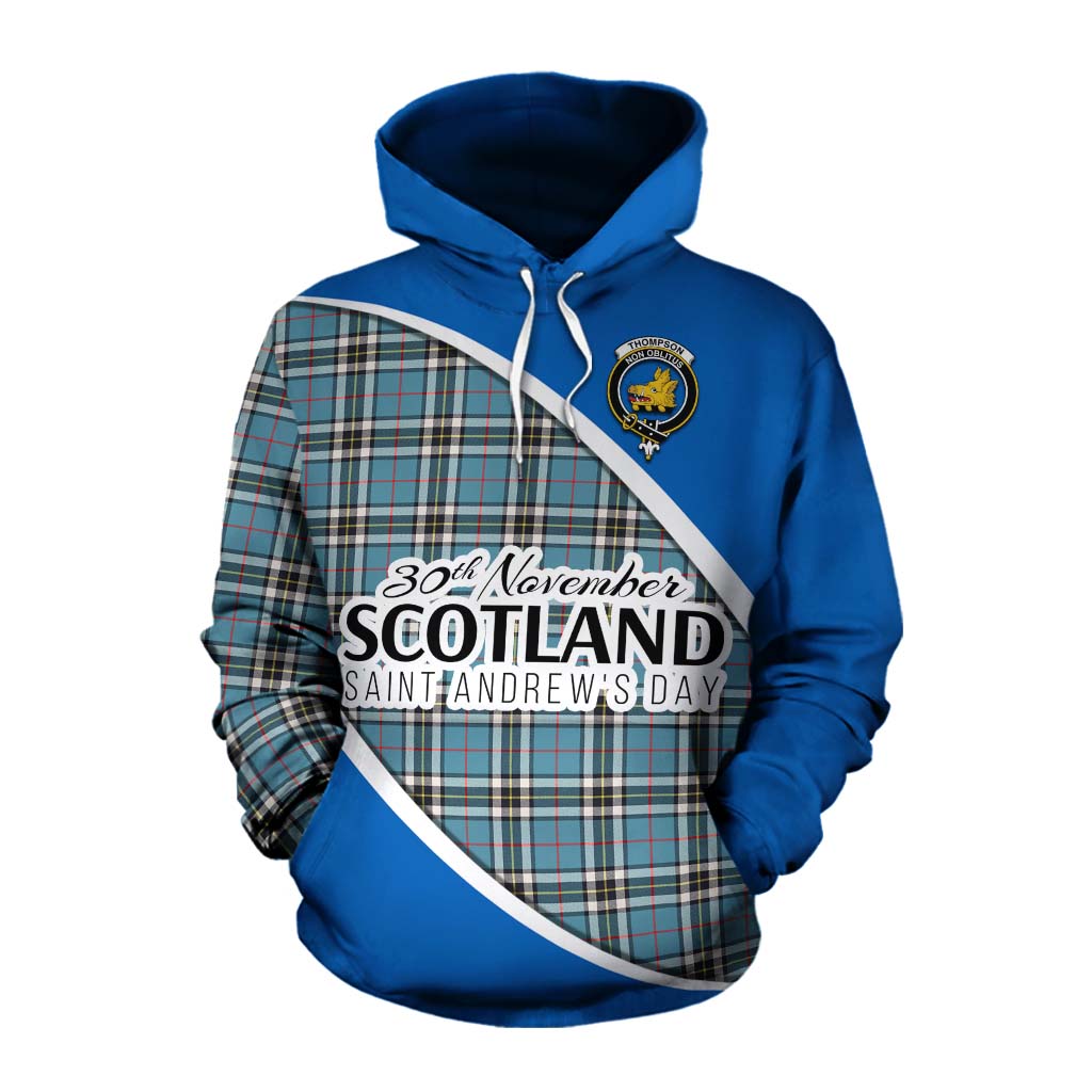 Tartan Vibes Clothing Thompson (Thomson) Family Crest Tartan Cotton Hoodie Celebrate Saint Andrew's Day in Style
