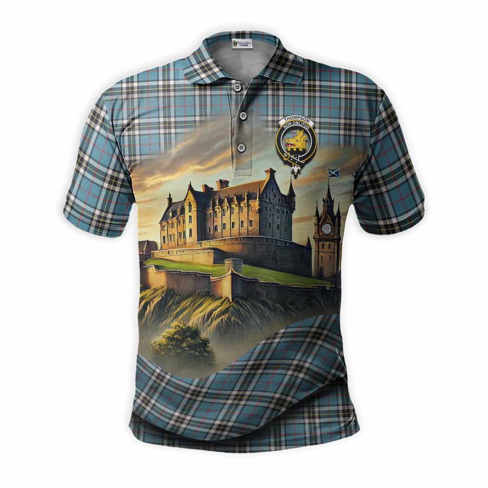 Tartan Vibes Clothing Thompson (Thomson) Tartan Family Crest Polo Shirt with Scottish Ancient Castle Stype