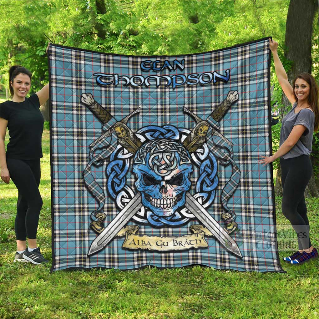 Tartan Vibes Clothing Thompson (Thomson) Tartan Quilt with Celtic Skull Alba Gu Brath Style
