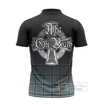 Tartan Vibes Clothing Thompson (Thomson) Tartan Zipper Polo Shirt Featuring Alba Gu Brath Family Crest Celtic Inspired