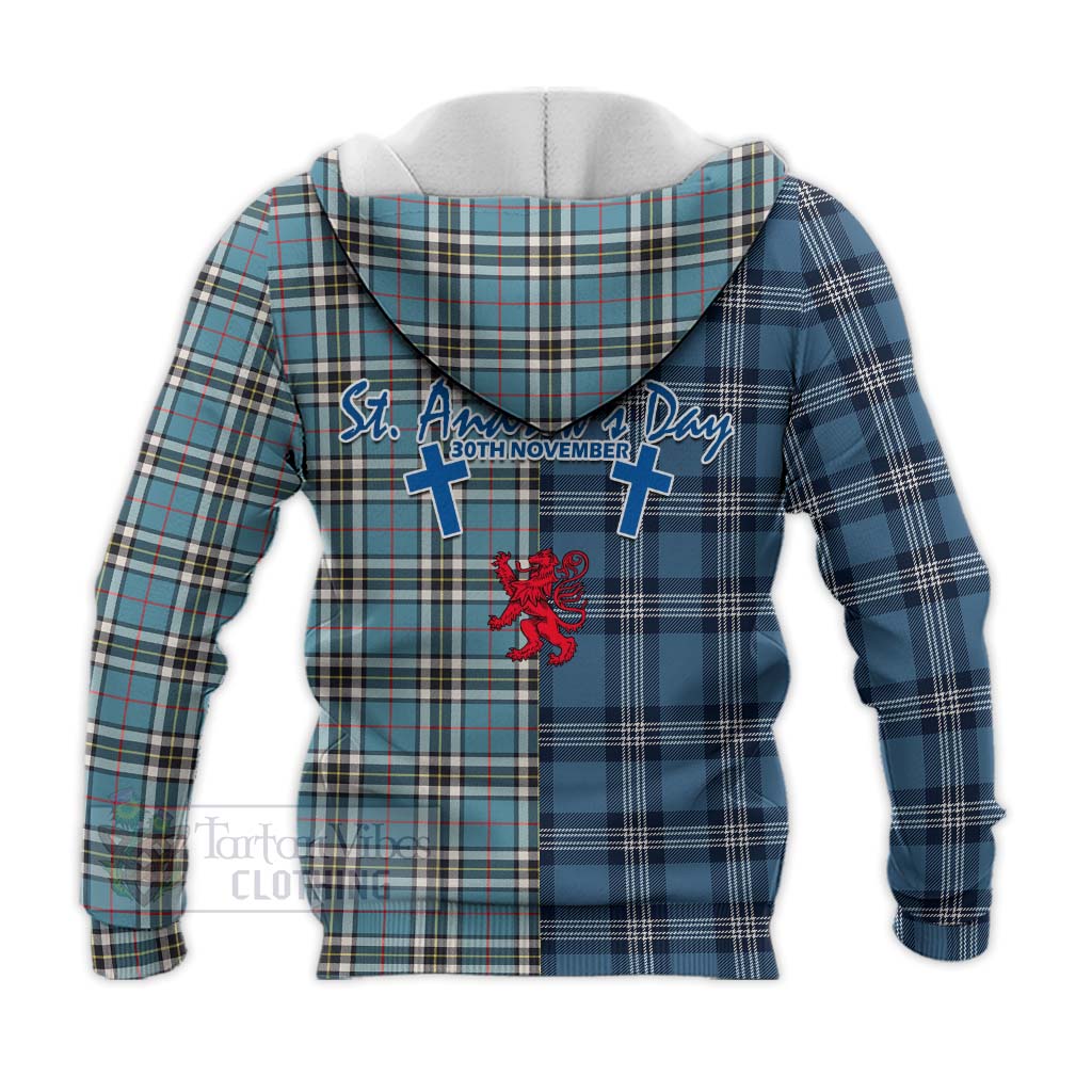 Tartan Vibes Clothing Thompson (Thomson) Tartan Knitted Hoodie Happy St. Andrew's Day Half Tartan Style