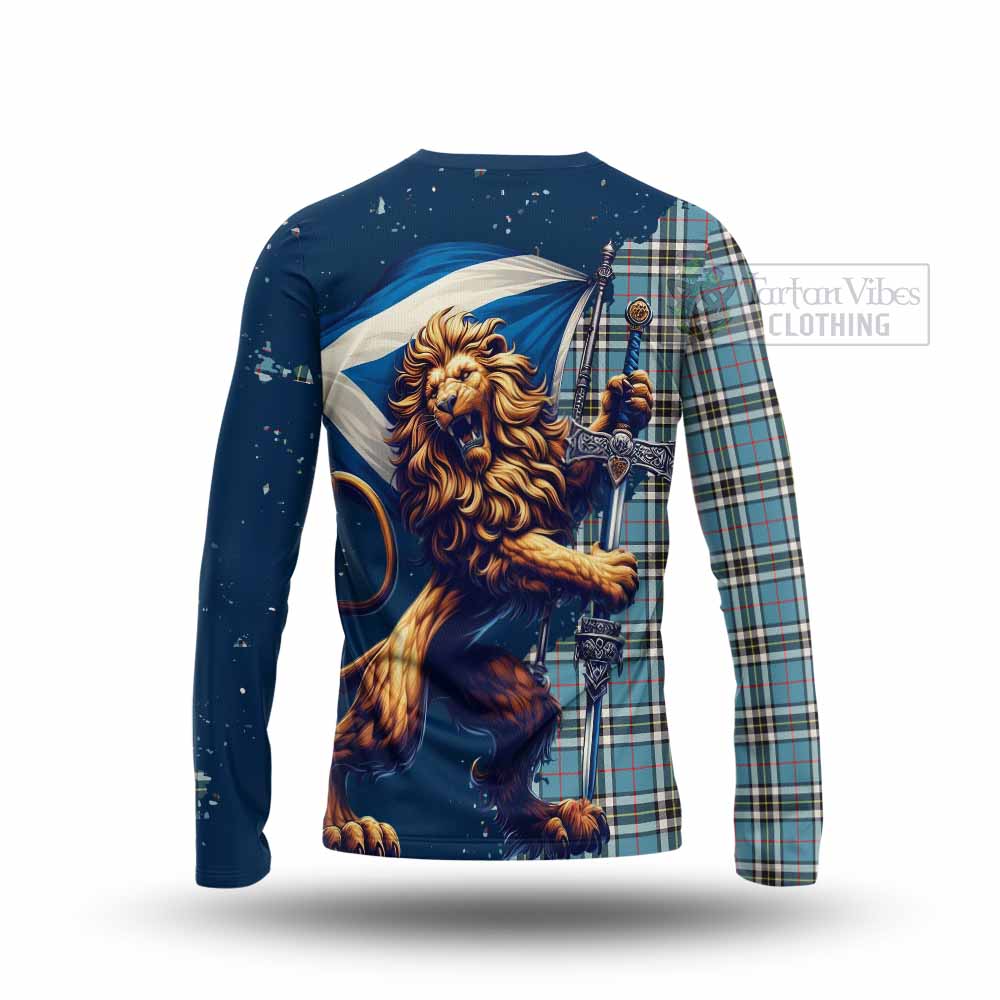 Tartan Vibes Clothing Thompson (Thomson) Tartan Family Crest Long Sleeve T-Shirt with Scottish Majestic Lion