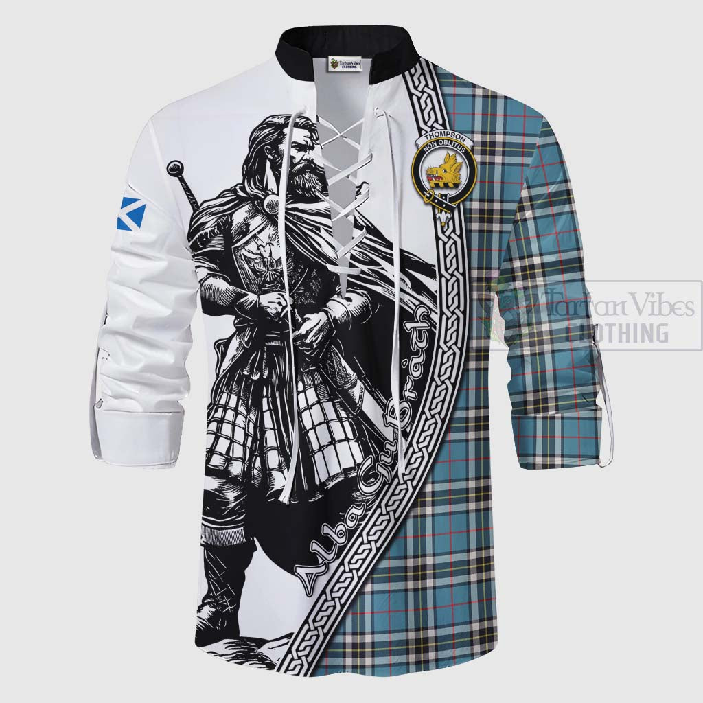 Tartan Vibes Clothing Thompson (Thomson) Tartan Clan Crest Ghillie Kilt Shirt with Highlander Warrior Celtic Style