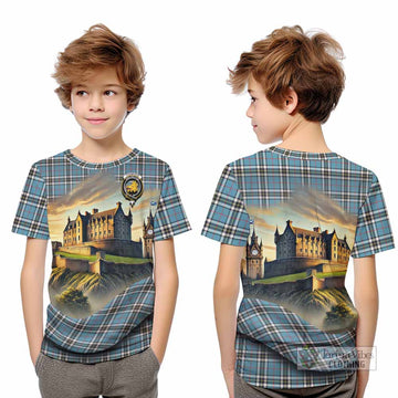 Tartan Vibes Clothing Thompson (Thomson) Tartan Family Crest Kid T-Shirt with Scottish Ancient Castle Style
