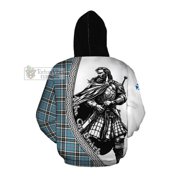 Tartan Vibes Clothing Thompson (Thomson) Tartan Clan Crest Cotton Hoodie with Highlander Warrior Celtic Style