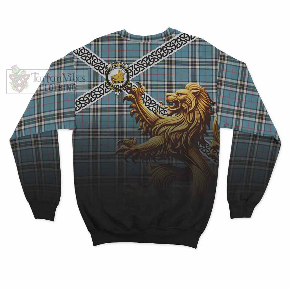 Tartan Vibes Clothing Thompson (Thomson) Crest Tartan Sweatshirt with Golden Lion Emblem Celtic Style