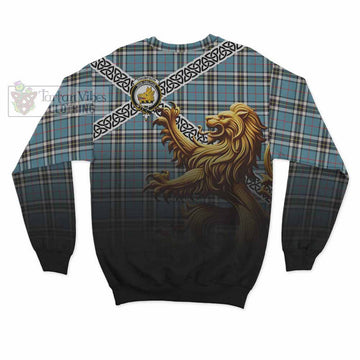Tartan Vibes Clothing Thompson (Thomson) Crest Tartan Sweatshirt with Golden Lion Emblem Celtic Style