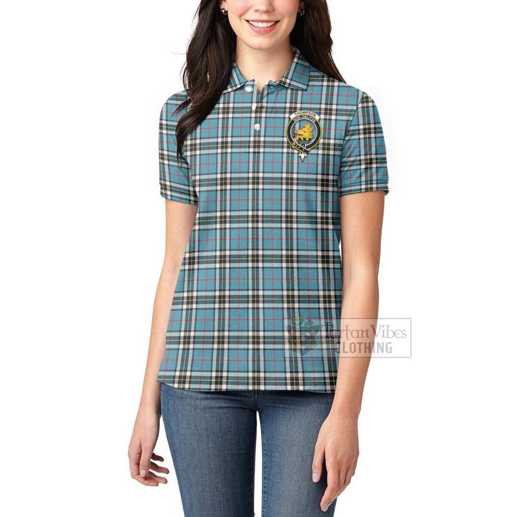 Tartan Vibes Clothing Thompson (Thomson) Tartan Women's Polo Shirt with Family Crest and Bearded Skull Holding Bottles of Whiskey
