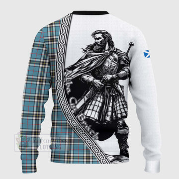 Tartan Vibes Clothing Thompson (Thomson) Tartan Clan Crest Knitted Sweater with Highlander Warrior Celtic Style