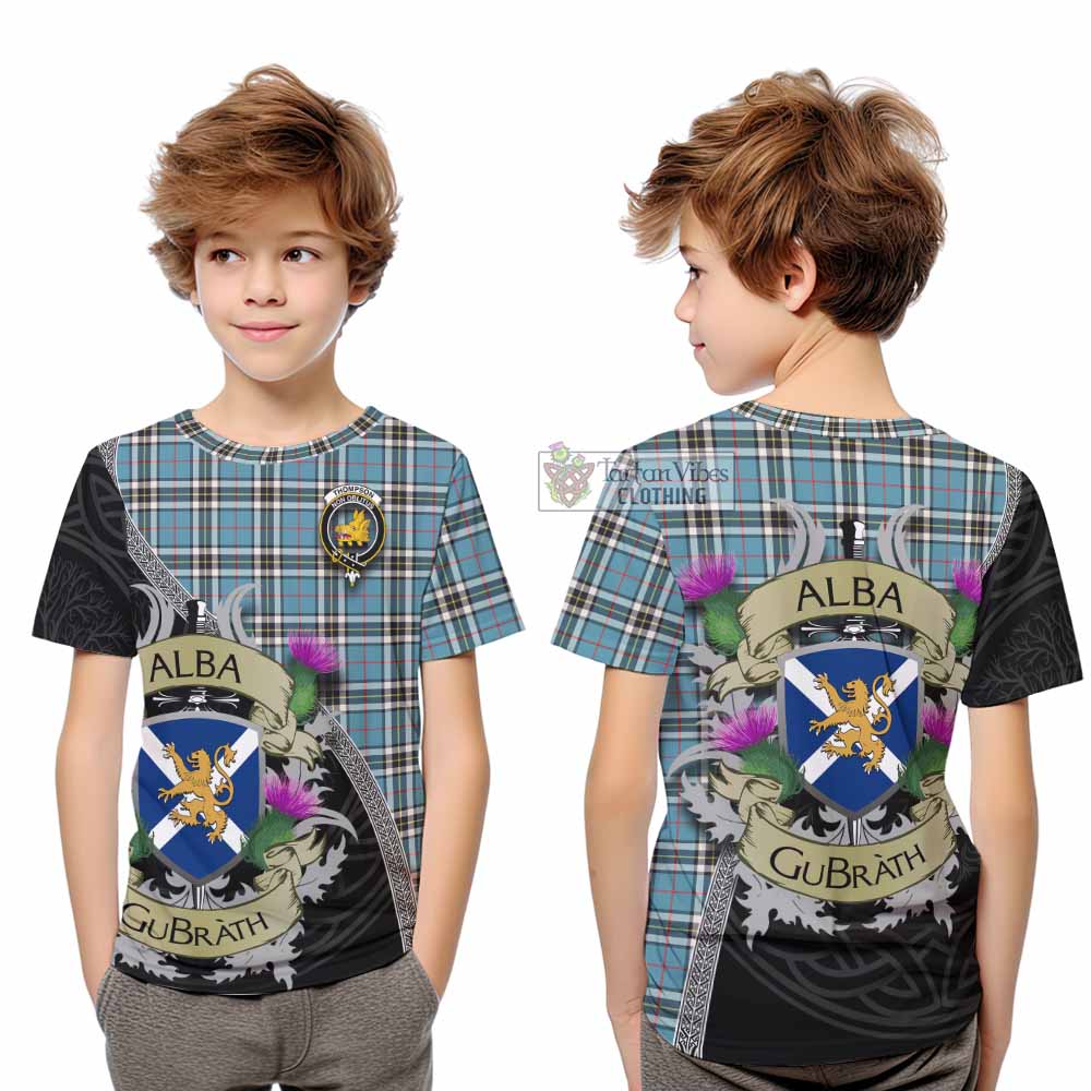Tartan Vibes Clothing Thompson (Thomson) Tartan Family Crest Kid T-Shirt Lion Rampant Royal Thistle Shield Celtic Inspired