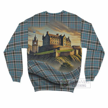 Tartan Vibes Clothing Thompson (Thomson) Tartan Family Crest Sweatshirt with Scottish Ancient Castle Style
