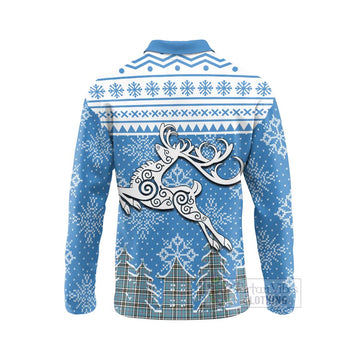 Tartan Vibes Clothing Thompson (Thomson) Clan Christmas Long Sleeve Polo Shirt Celtic Reindeer Style