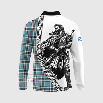 Tartan Vibes Clothing Thompson (Thomson) Tartan Clan Crest Long Sleeve Polo Shirt with Highlander Warrior Celtic Style