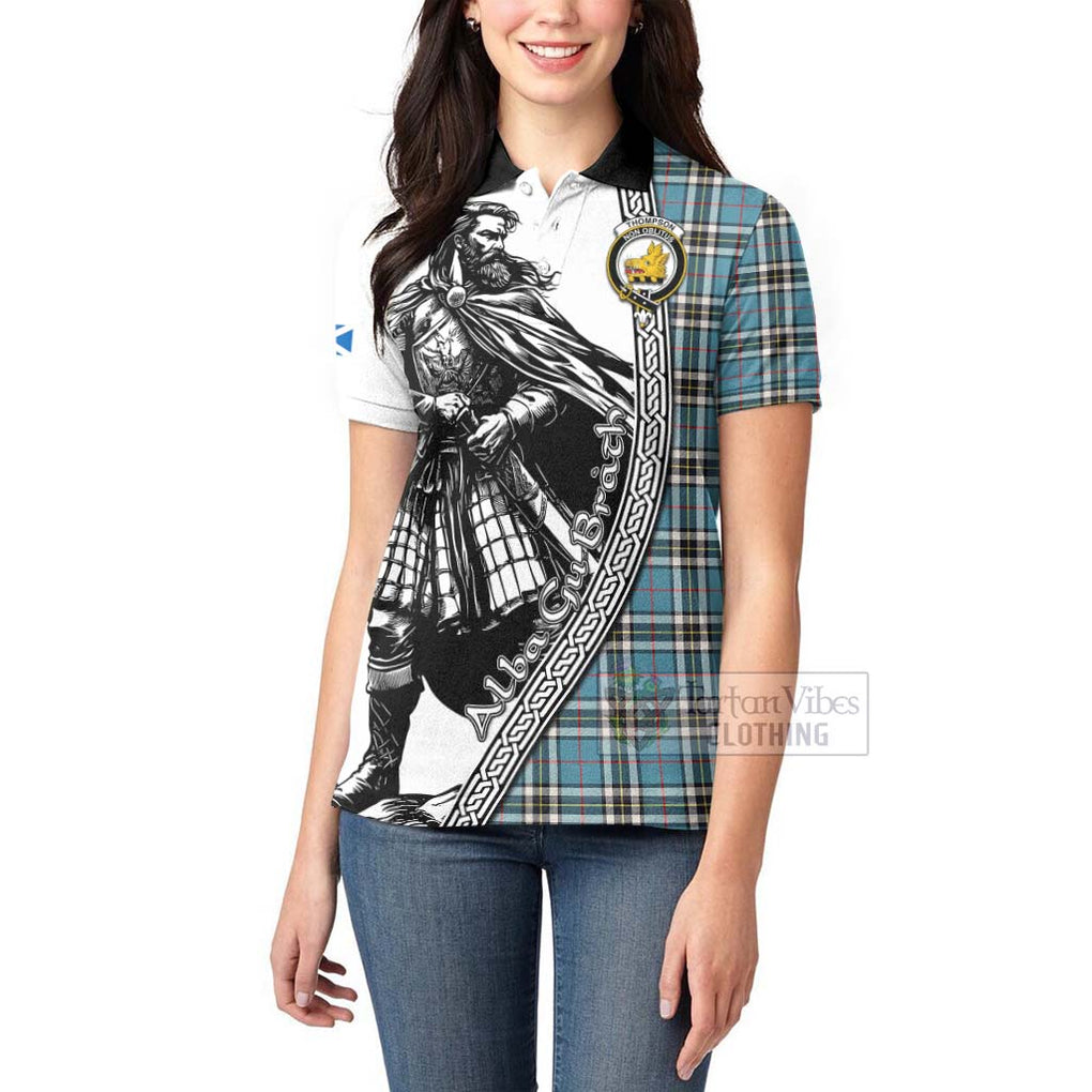 Tartan Vibes Clothing Thompson (Thomson) Tartan Clan Crest Women's Polo Shirt with Highlander Warrior Celtic Style