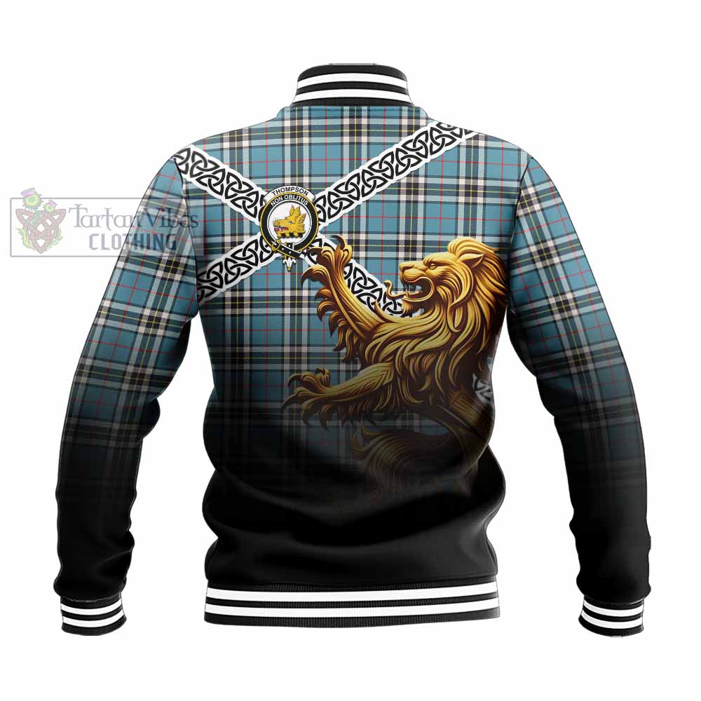 Tartan Vibes Clothing Thompson (Thomson) Crest Tartan Baseball Jacket with Golden Lion Emblem Celtic Style