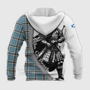 Thompson (Thomson) Tartan Clan Crest Knitted Hoodie with Highlander Warrior Celtic Style