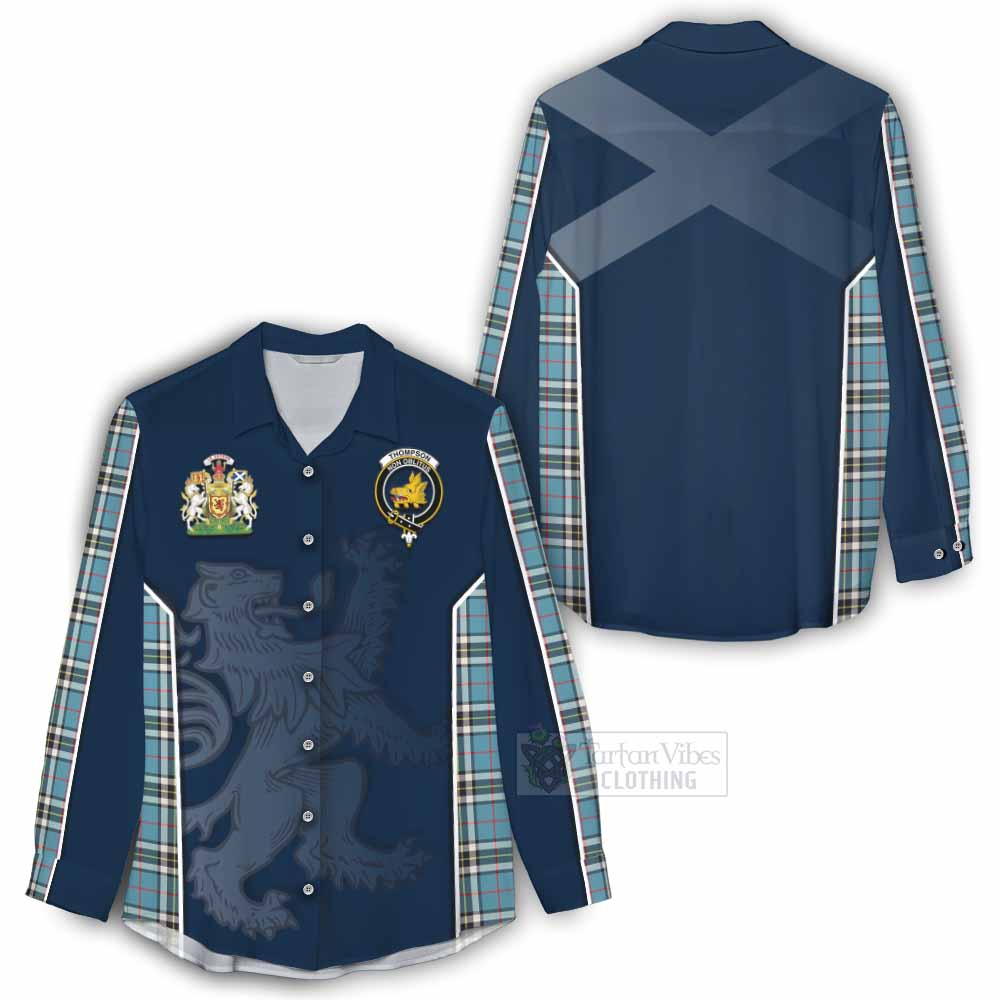 Tartan Vibes Clothing Thompson (Thomson) Tartan Women's Casual Shirt with Family Crest and Lion Rampant Vibes Sport Style