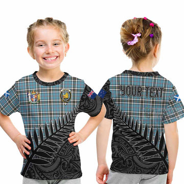 Tartan Vibes Clothing Thompson (Thomson) Crest Tartan Kid T-Shirt with New Zealand Silver Fern Half Style